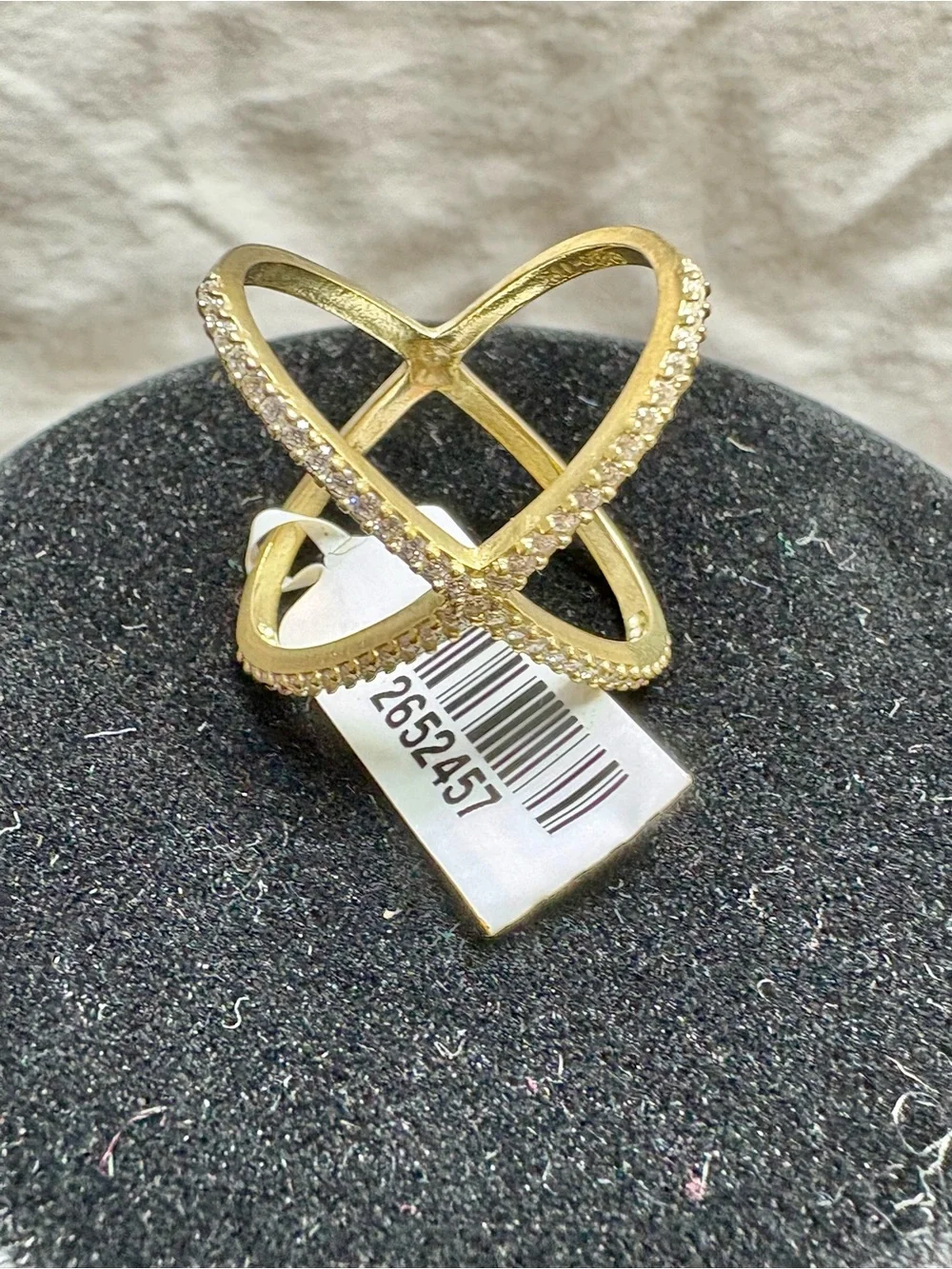 New! Gold Vermeil Sterling Silver Pavé Crossband Ring with Crystals Size 7